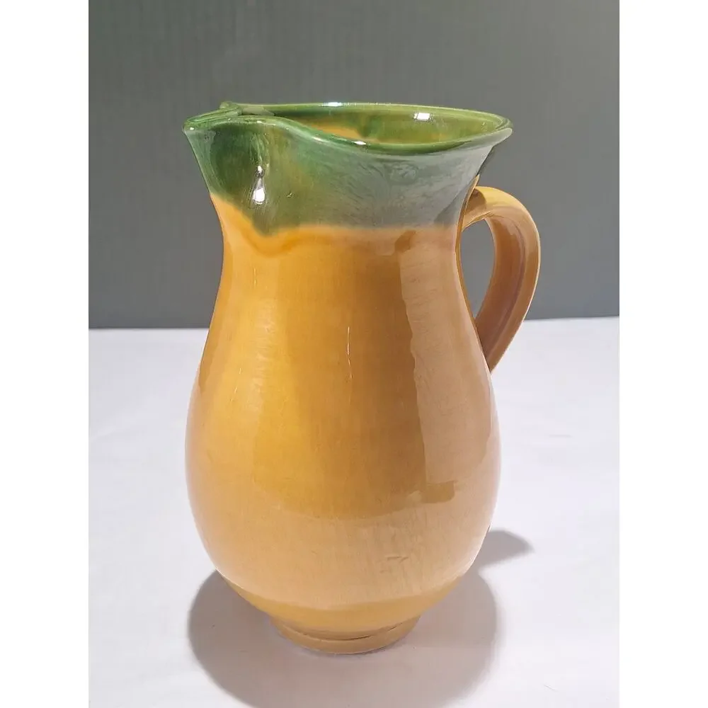 Vintage Hand Thrown Art Pottery Olive Branch Pitcher 7.5